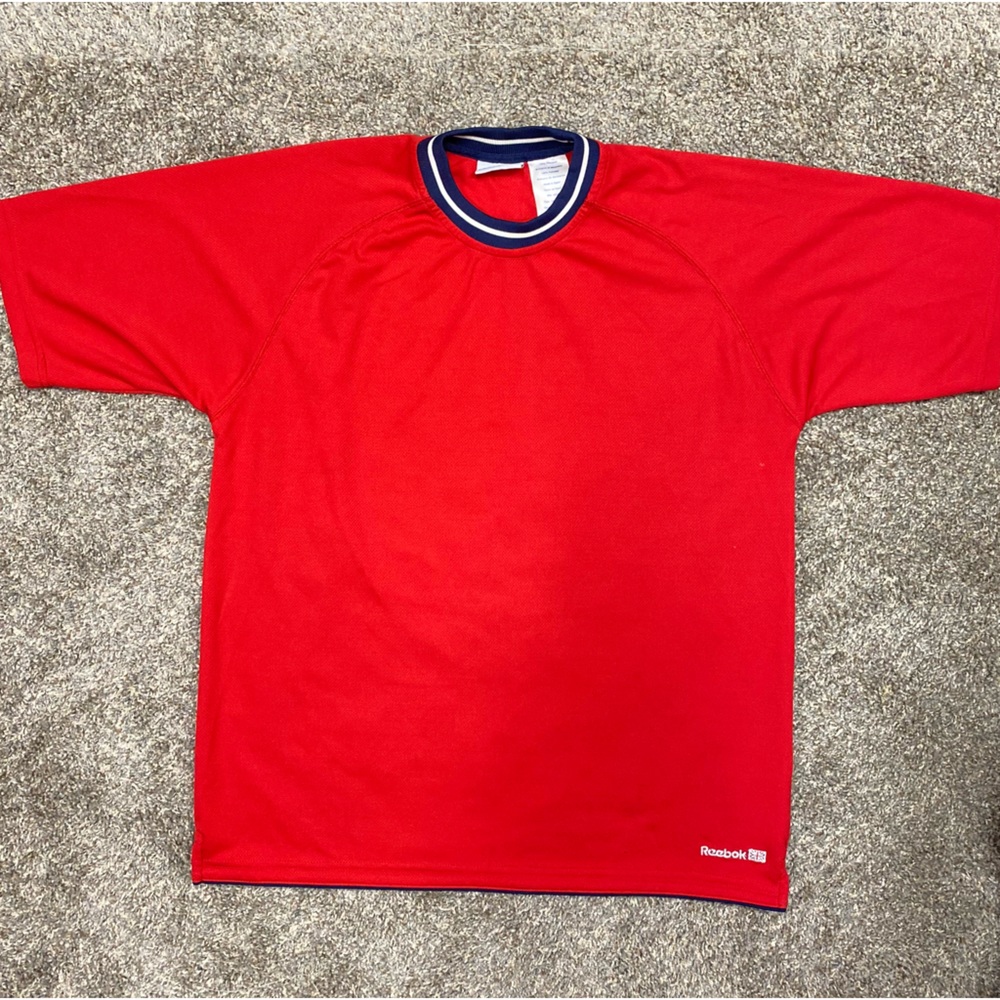 Vintage Reebok shirt mens size L UK Union‎ Jack Flag Red mesh crewneck